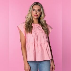 CROSBY by Mollie Burch Becky Pink Cap Sleeve Blouse with Bib Collar